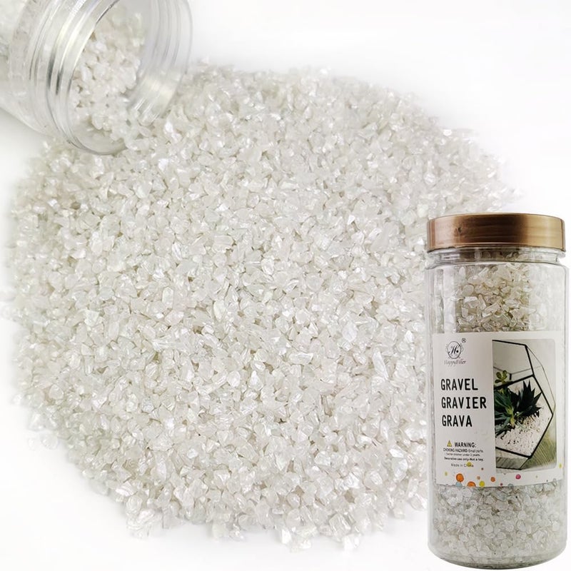 HappyFiller 1.3 LB Crushed Glass Terrarium Sand Vase Fillers Planter Soil Cover Stones Fairy Garden Gravel Pebbles Candle Holder Decor Mini Rock,Resin Art,Crafts Glitter,Wedding Ceremony,Ivory White - Image 1